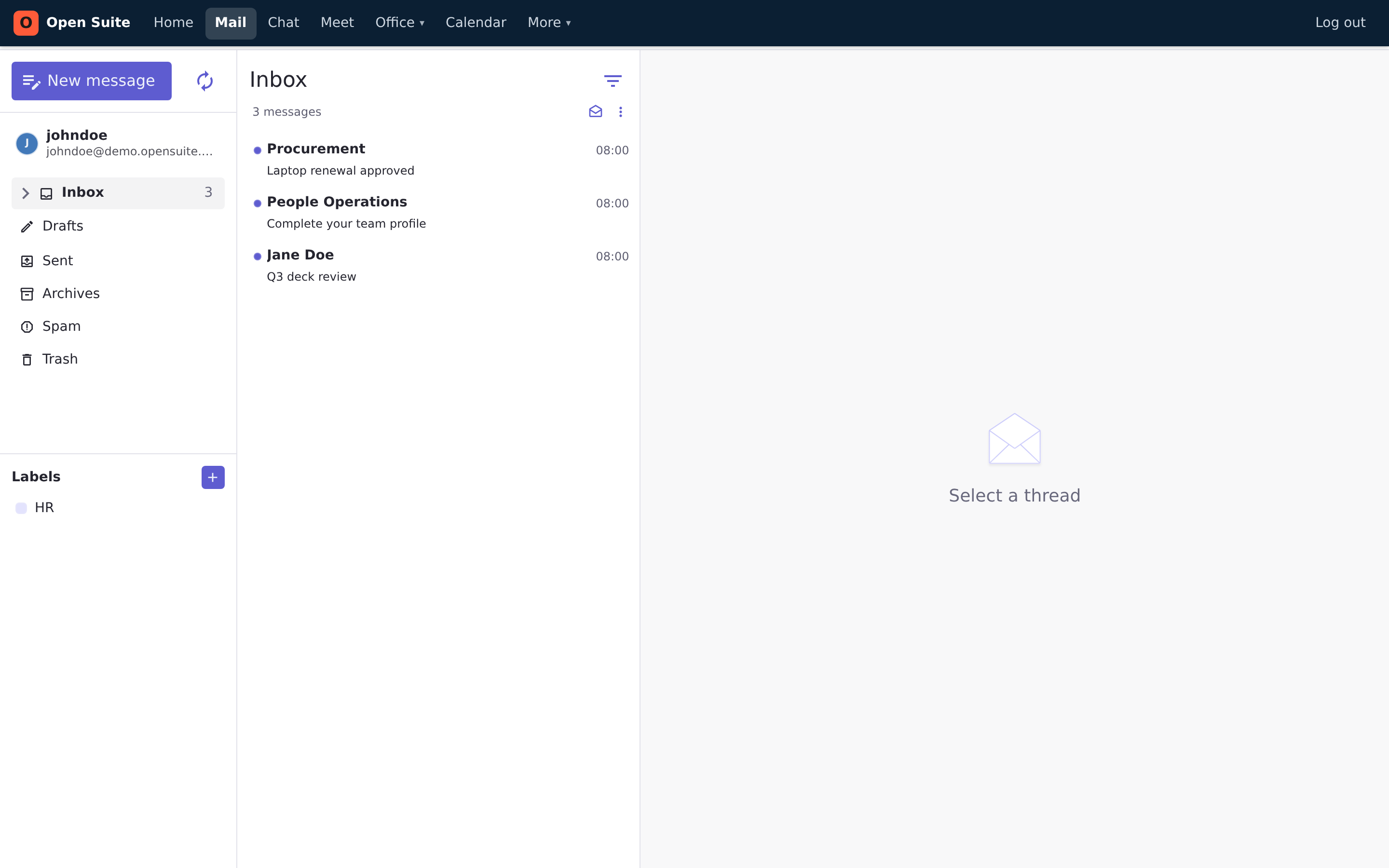 Open Suite Mail inbox with the shared suite navigation