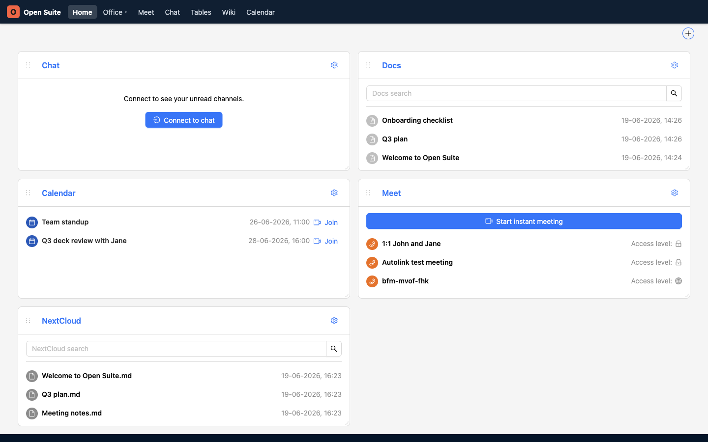 Open Suite portal dashboard